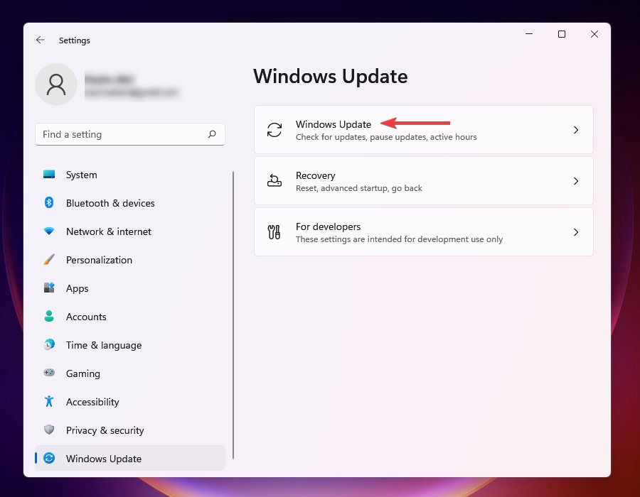 Možnosť Windows Update