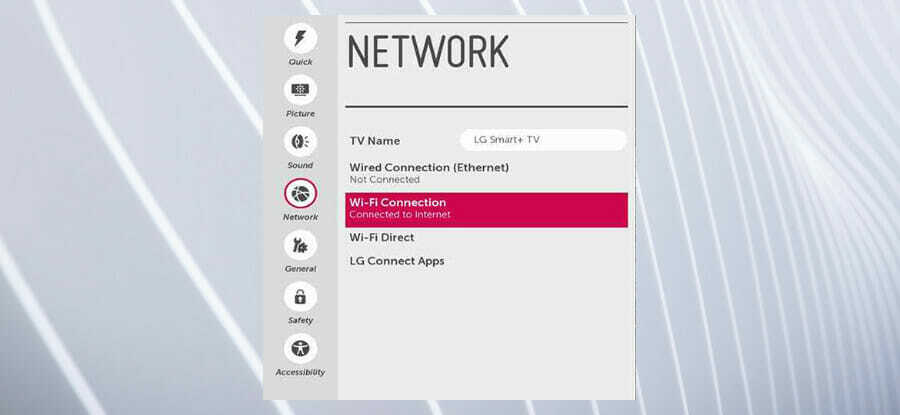 выберите соединение Wi-Fi на LG Smart TV