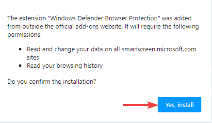 Installation bestätigen Windows Defender Browserschutz