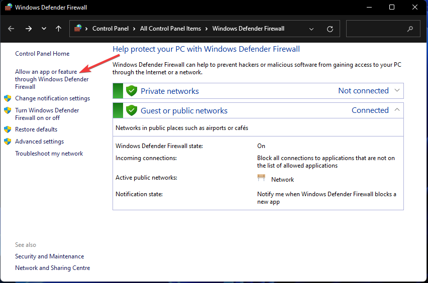 Permitir una aplicación o función a través de la opción de Firewall de Windows Defender La aplicación de correo de Windows 11 no funciona