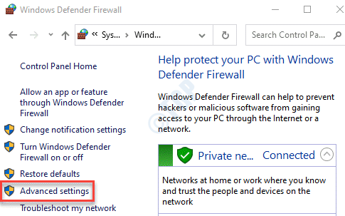 Ohjauspaneeli Windows Defenderin palomuurin lisäasetukset