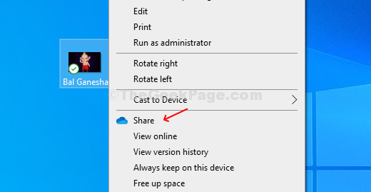 Haga clic derecho en el archivo o carpeta en el escritorio, haga clic en la opción Compartir con el icono de nube azul
