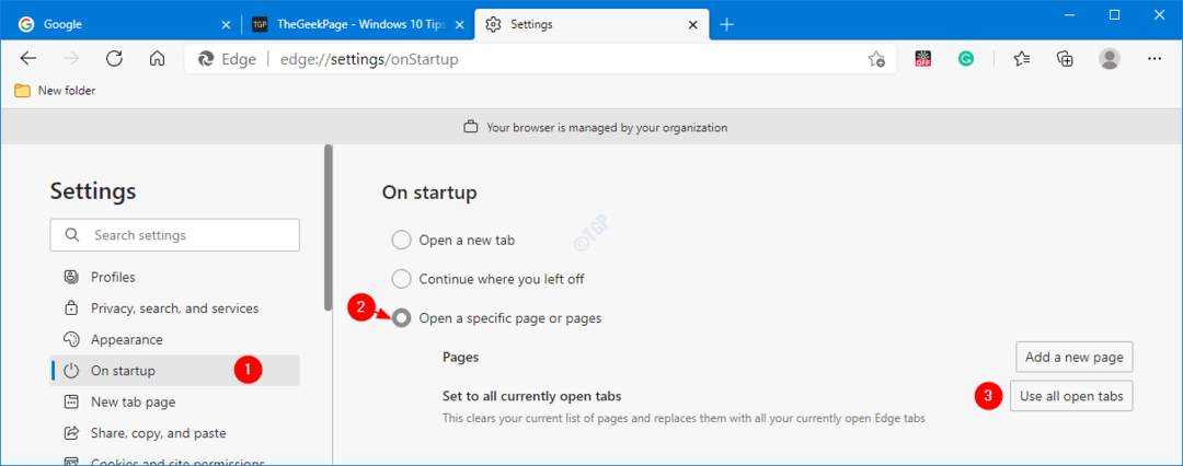 Jak otevřít konkrétní webovou stránku při spuštění v Microsoft Edge