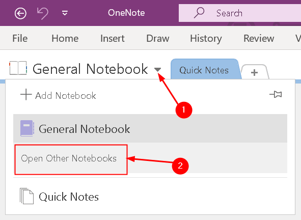 Abra outros notebooks Onenote2016 Min