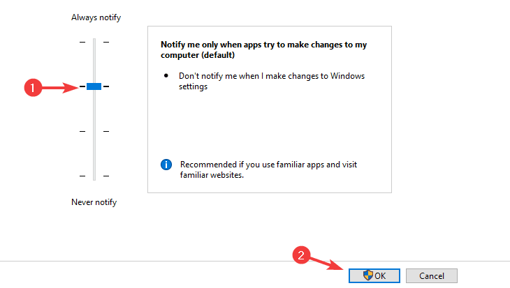 säädä käyttäjätilin hallinta-asetuksia Microsoft Edge Webdriver tuntematon virhe