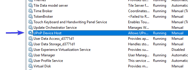 Medya Akışı, Windows 10 sıfırlama UPnP Aygıt Ana Bilgisayar hizmetinde çalışmıyor