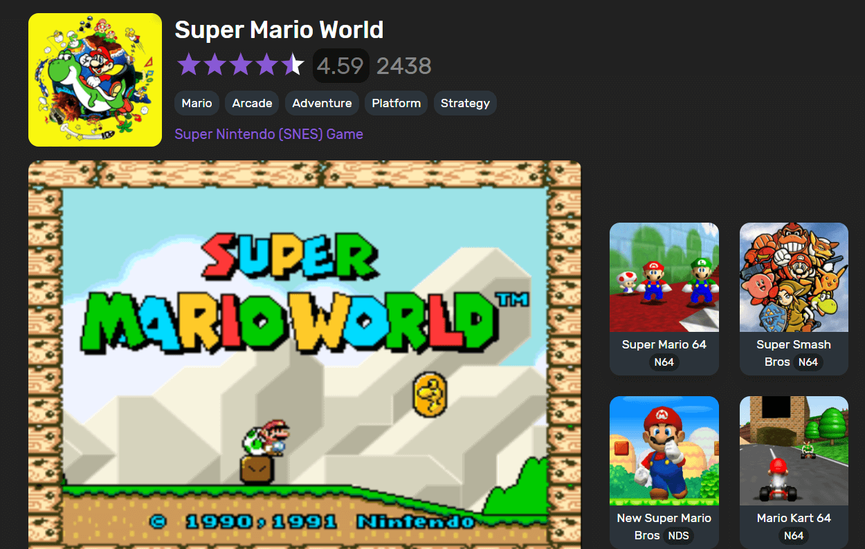 Super Mario World retro spēles tiešsaistē