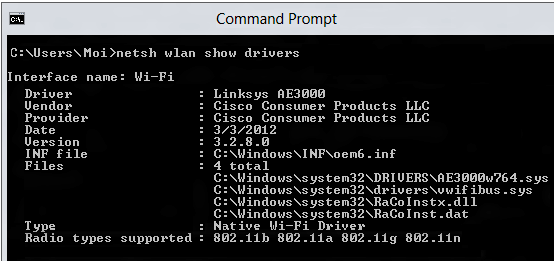 Jenis radio yang didukung di Command Prompt