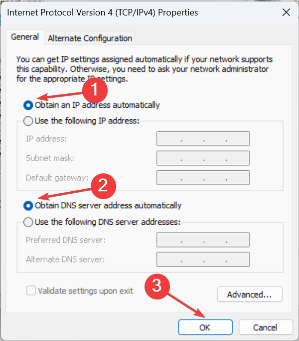 Automatisches DNS und IP zur Behebung von DHCP ist für WLAN nicht aktiviert