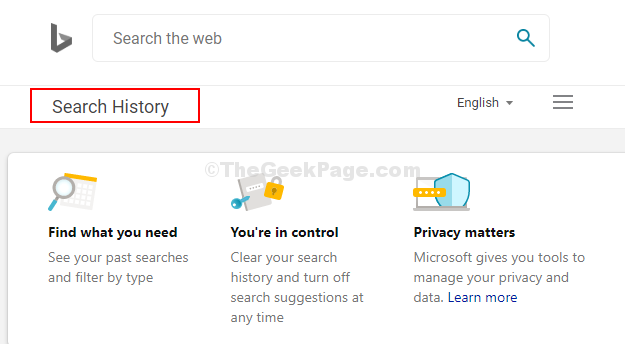 Bude vám zablokované použitie na stránke História vyhľadávania v účte Microsoft Bing
