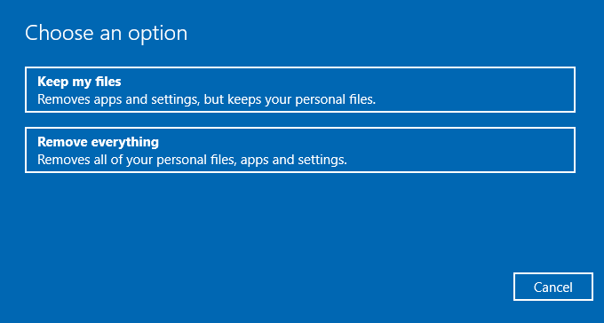Tilbakestill Windows 10 beholder filutførelsen min server mislyktes filutforsker