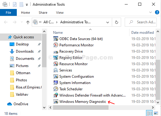 Ferramentas administrativas Diagnóstico de memória do Windows