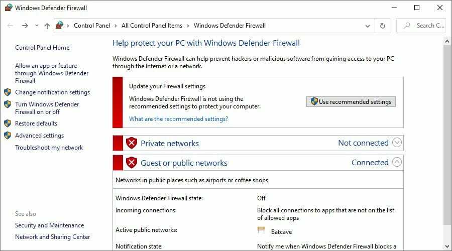 WindowsDefenderファイアウォールを有効にする方法