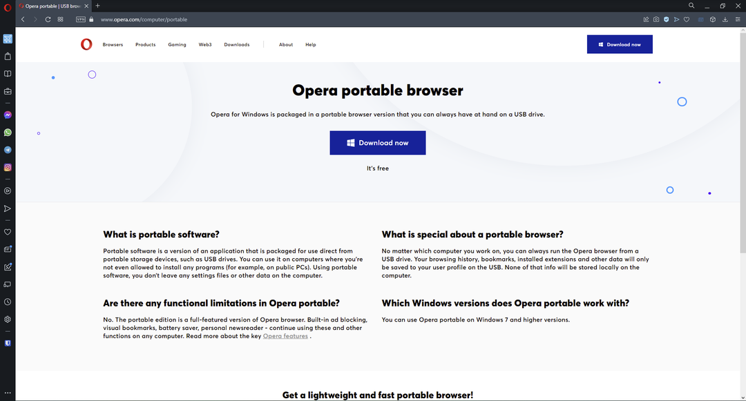 Opera portabler Browser für Windows 7.