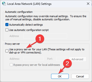 Använd proxyservern för att inaktivera LAN 