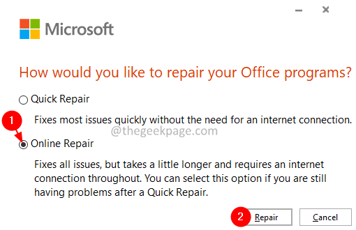 Online reparation Ms Office