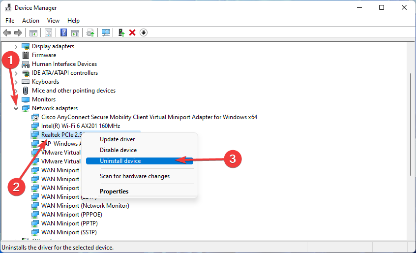 Desinstale el adaptador de red para corregir el error de proxy en Windows 11