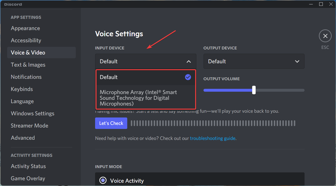 Змініть пристрій введення, щоб виправити непрацюючий мікрофон Discord Windows 11