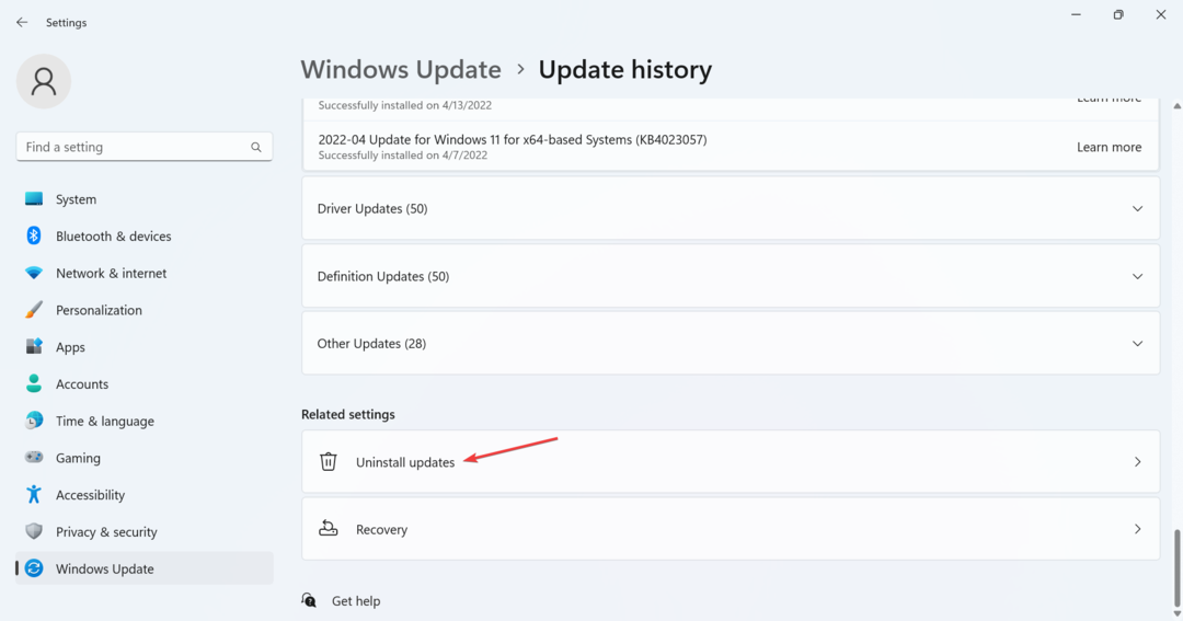 verwijder updates om te repareren dat de time-out van Windows 11 niet werkt
