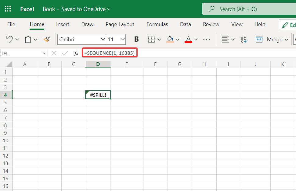 SEQUENCE Excel išsiliejimo klaida