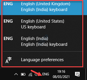 Opción de idioma de la barra de tareas Haga clic con el botón derecho en Seleccionar preferencia de idioma