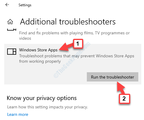 Dépanneurs supplémentaires Applications du Windows Store Exécuter l'utilitaire de résolution des problèmes