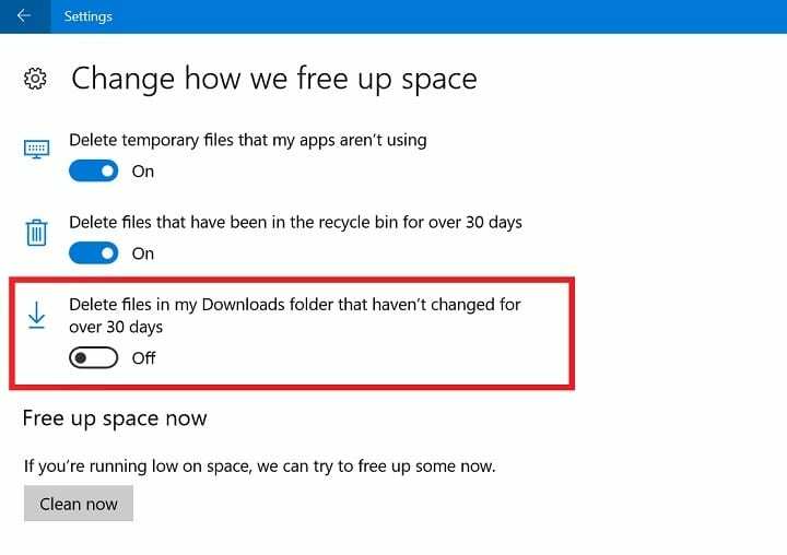 Storage Sense permite que Windows 10 elimine automáticamente los archivos descargados