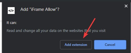 Haga clic en Agregar extensión: el navegador no admite iframes