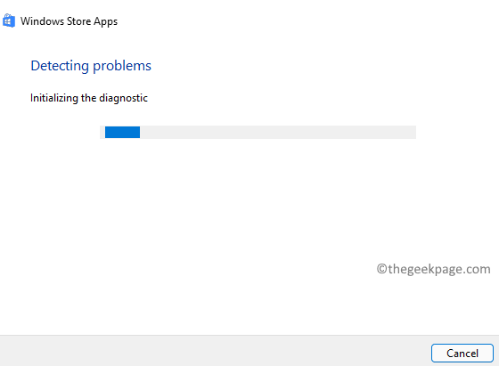 Orodje za odpravljanje težav z aplikacijami v trgovini Windows, ki teče Min