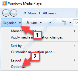 Windows Media Player Organiser indstillinger