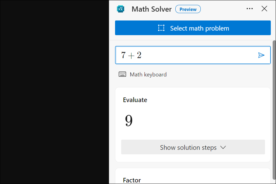 Math Solver en Microsoft Edge en Windows 11