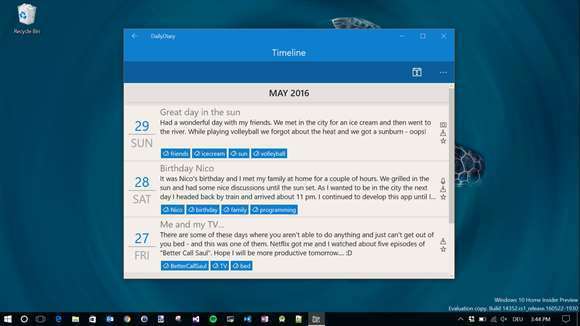 DailyDiary es una excelente aplicación de diario digital para Windows 10 y Mobile