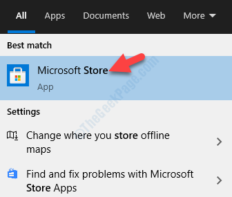 Résultat clic gauche Microsoft Store