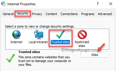 Internet Properties Security Luotetut sivustot Sivustot Min