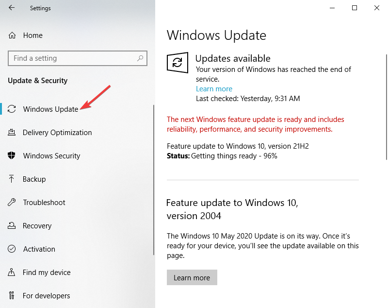 Windowsの最新の更新を確認してください