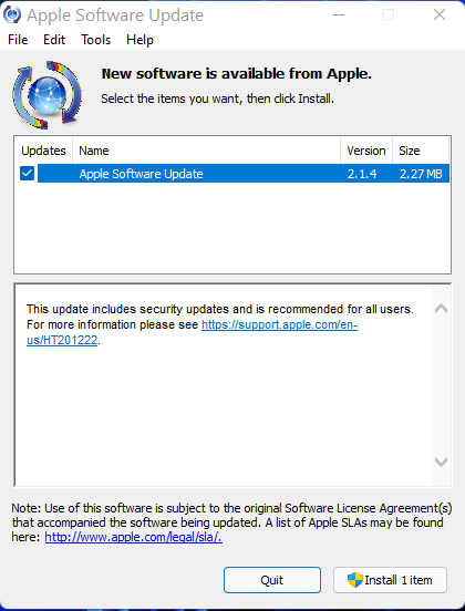 Apple 소프트웨어 업데이트 창 Windows 11에서 ipad를 인식하지 못함