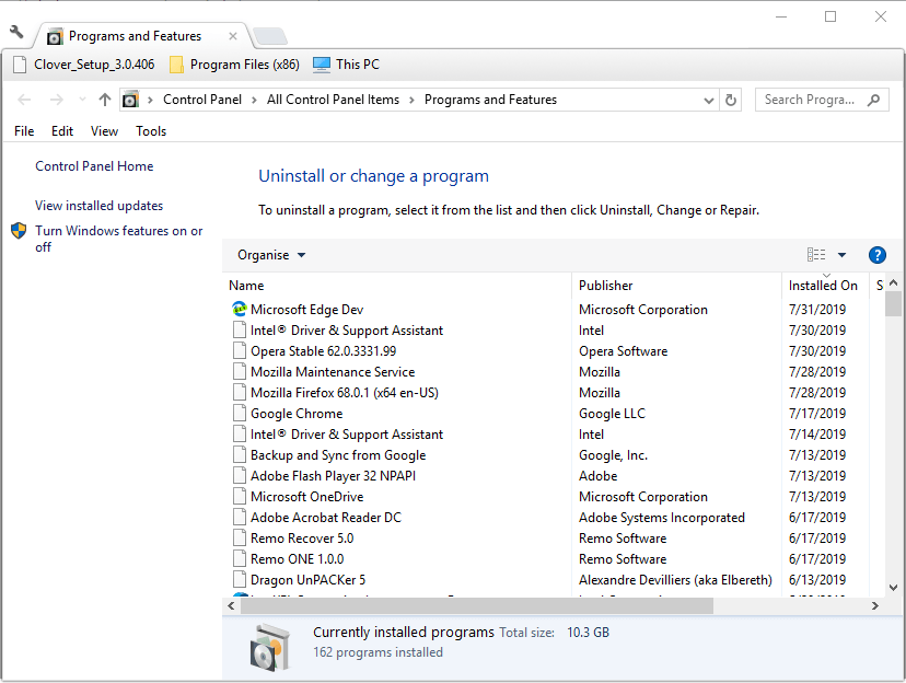 प्रोग्राम और सुविधाएँ अनइंस्टालर कंप्यूटर प्रदर्शित नहीं करता है जिसमें vt-x/amd-v सक्षम है