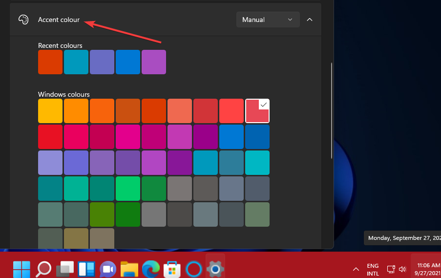Aksentfarge endre farge på oppgavelinjen i Windows 11