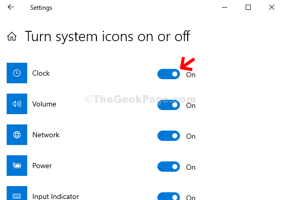 Activer ou désactiver les icônes du système Horloge Activer la bascule