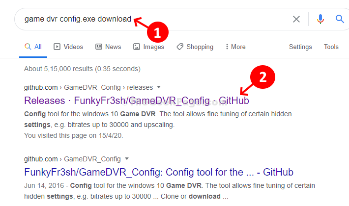 Google खोज गेम Dvr Config .exe पहला परिणाम डाउनलोड करें