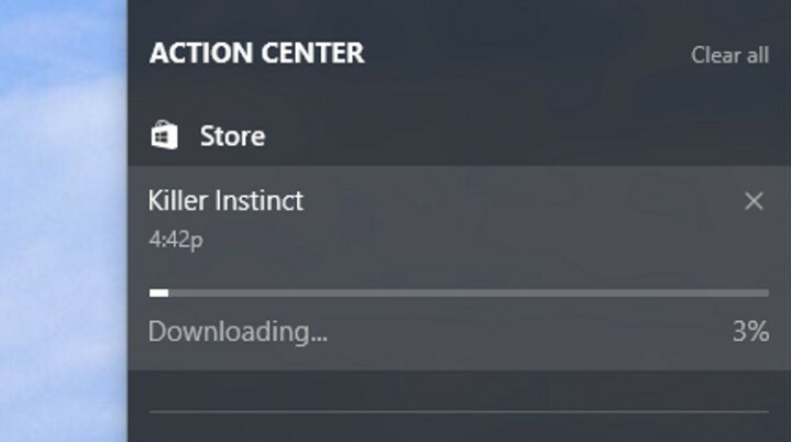 Win10 Action Center agora exibe o andamento do download do aplicativo e do jogo na Loja