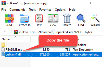 ZipファイルVulkan1.dllファイルのコピー