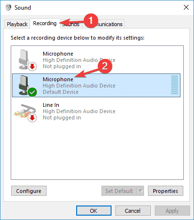 Mikrofono lygis išlieka 0 „Windows 10“