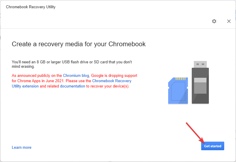 începeți utilitarul de recuperare Chrome