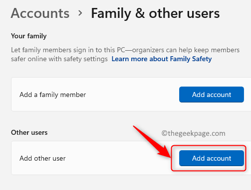 Configurações Conta Família Outros Usuários Adicionar Outra Conta de Usuário Min