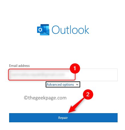 „Outlook“ taisymo el. pašto paskyra Min