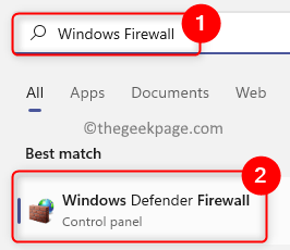 Windows Defenderi tulemüür Windows Search Min