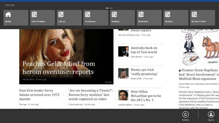 The Age Zeitungs-App Windows 8.1