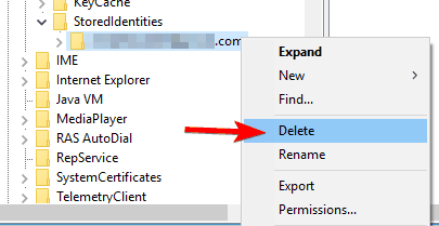 smazat registr klíčů Nelze se přihlásit pomocí účtu Microsoft Windows 10