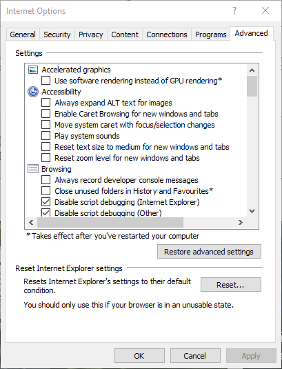 La scheda avanzata di Internet Explorer non conserva la cronologia